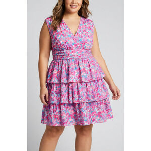 Lilly Pulitzer Faye V-Neck Ruffle Dress Aura Pink Baby Bloomer NWT Size XL